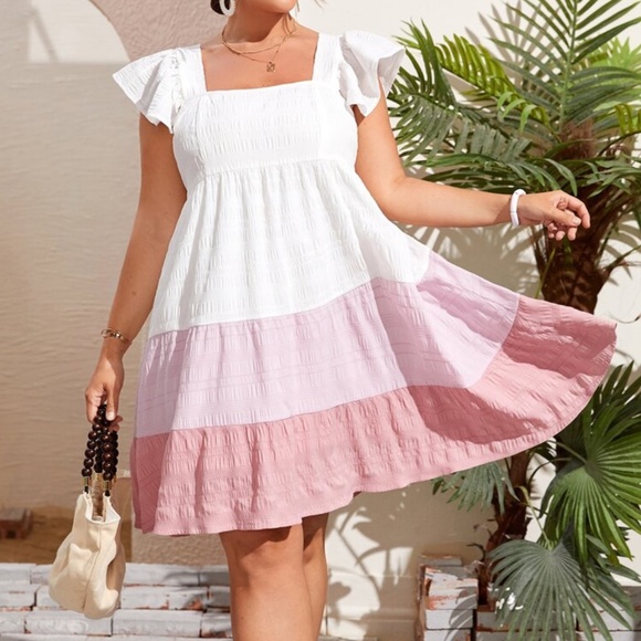 BellanBlue Dresses & Skirts - Boho Plus Color block Cap Sleeve Dress